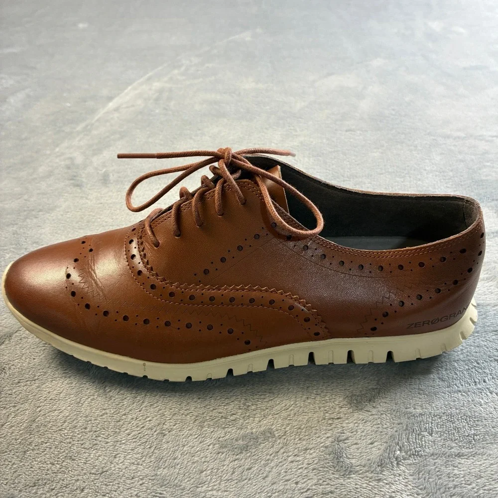Cole Haan‎ Zerogrand Wingtip Oxford British Tan Leather Shoes W14476 Womens 9B